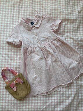 GAP Pink and White Striped Cotton Peter Pan Collar Dress